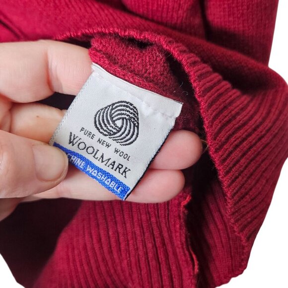 Vintage Red Woolmark Pure New Wool Button-Up Cardigan‎ Sweater Womens Size M - Picture 3 of 8